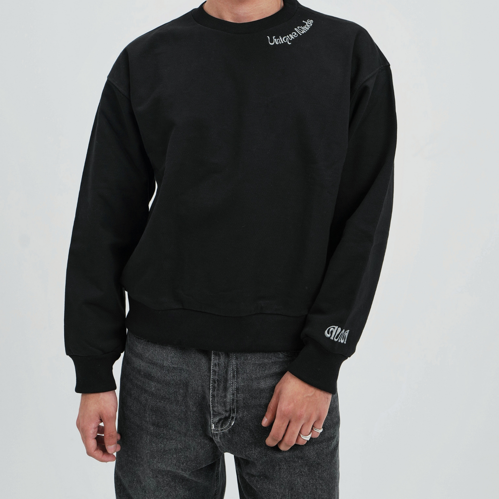 Unisex Boxy Fit Embroidered Crewneck Sweater - 100% Cotton