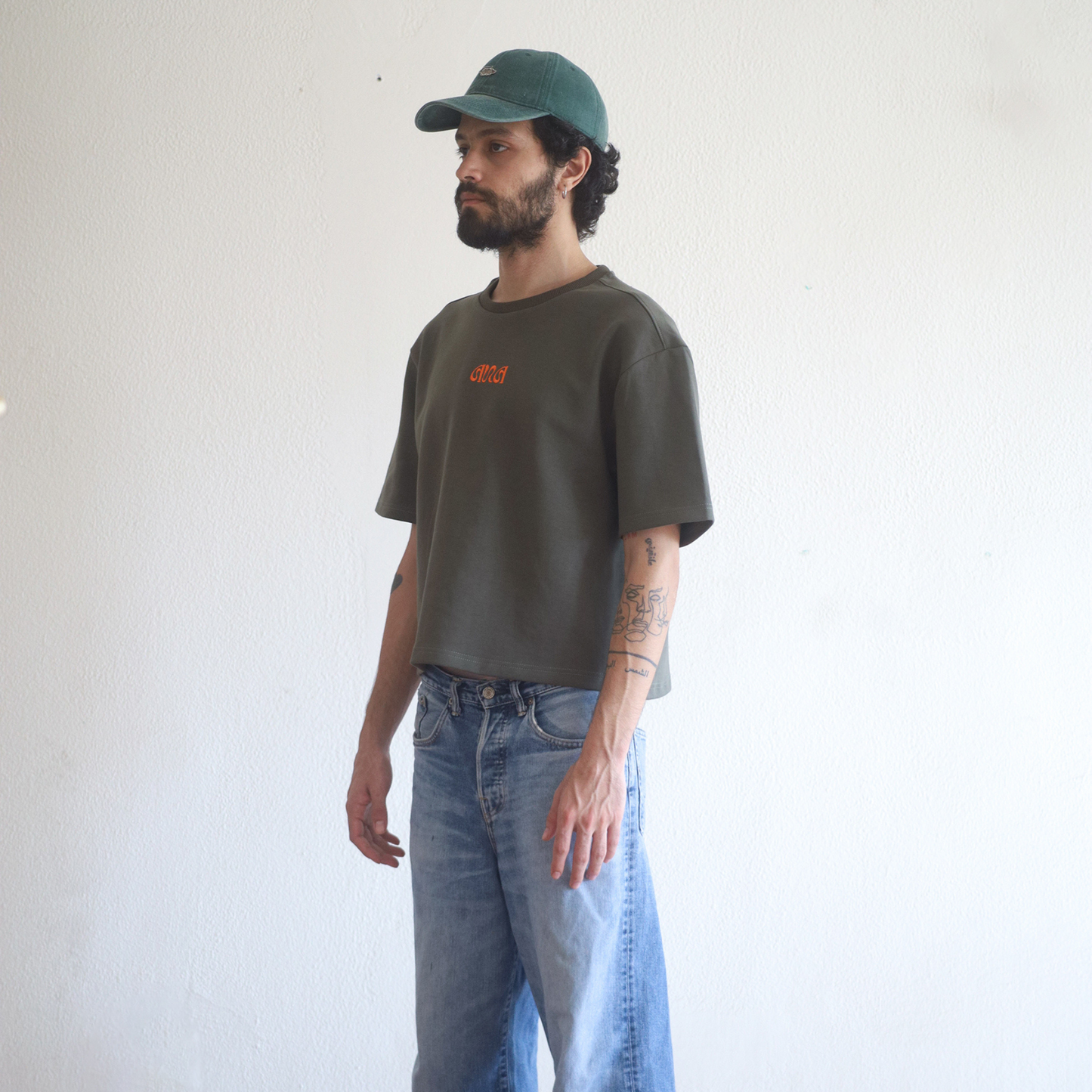 Boxy Cropped Tee - Olive