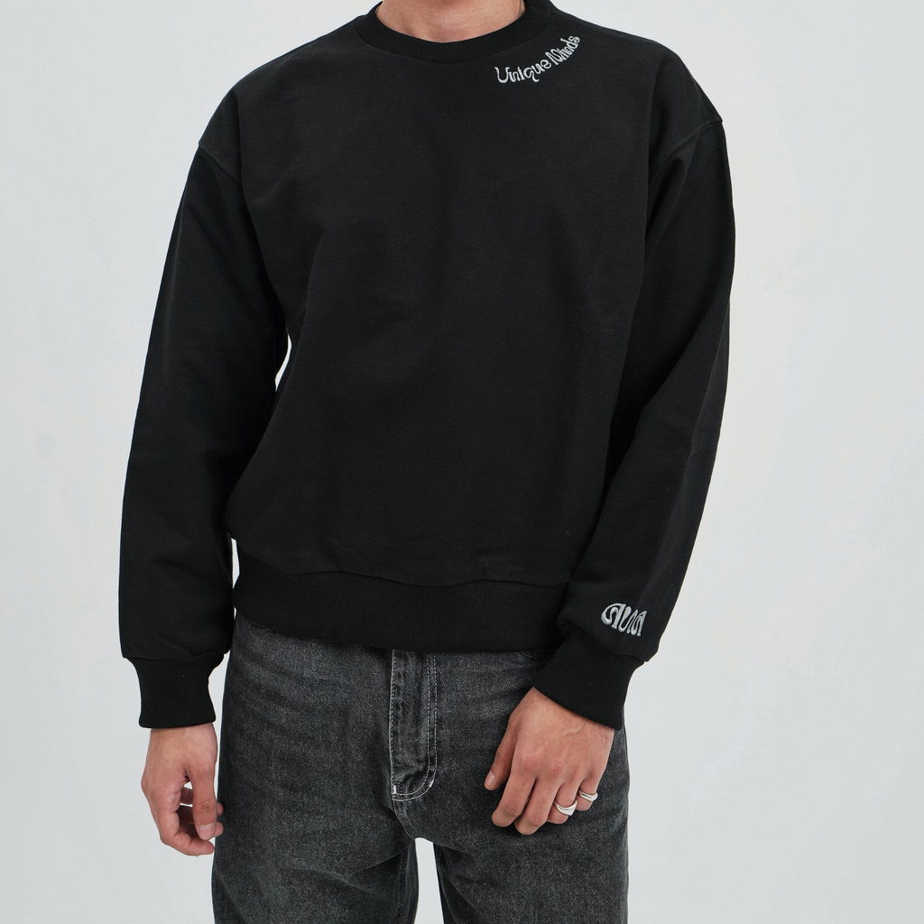 Unisex Boxy Fit Embroidered Crewneck Sweater - 100% Cotton