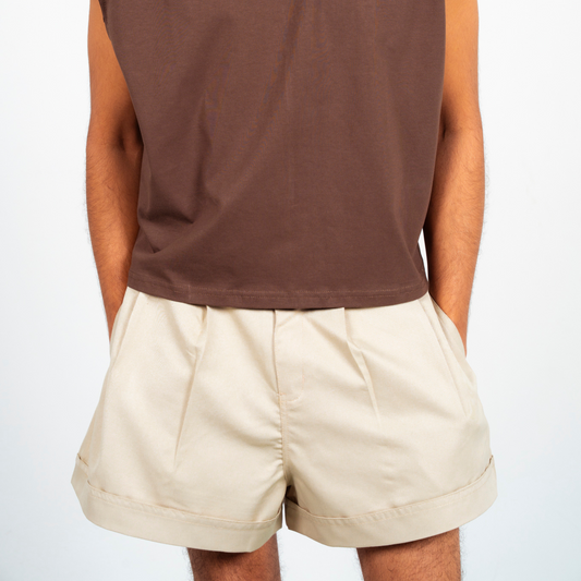 Boxer Pleated Shorts - Beige