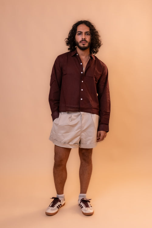 Boxer Pleated Shorts - Beige