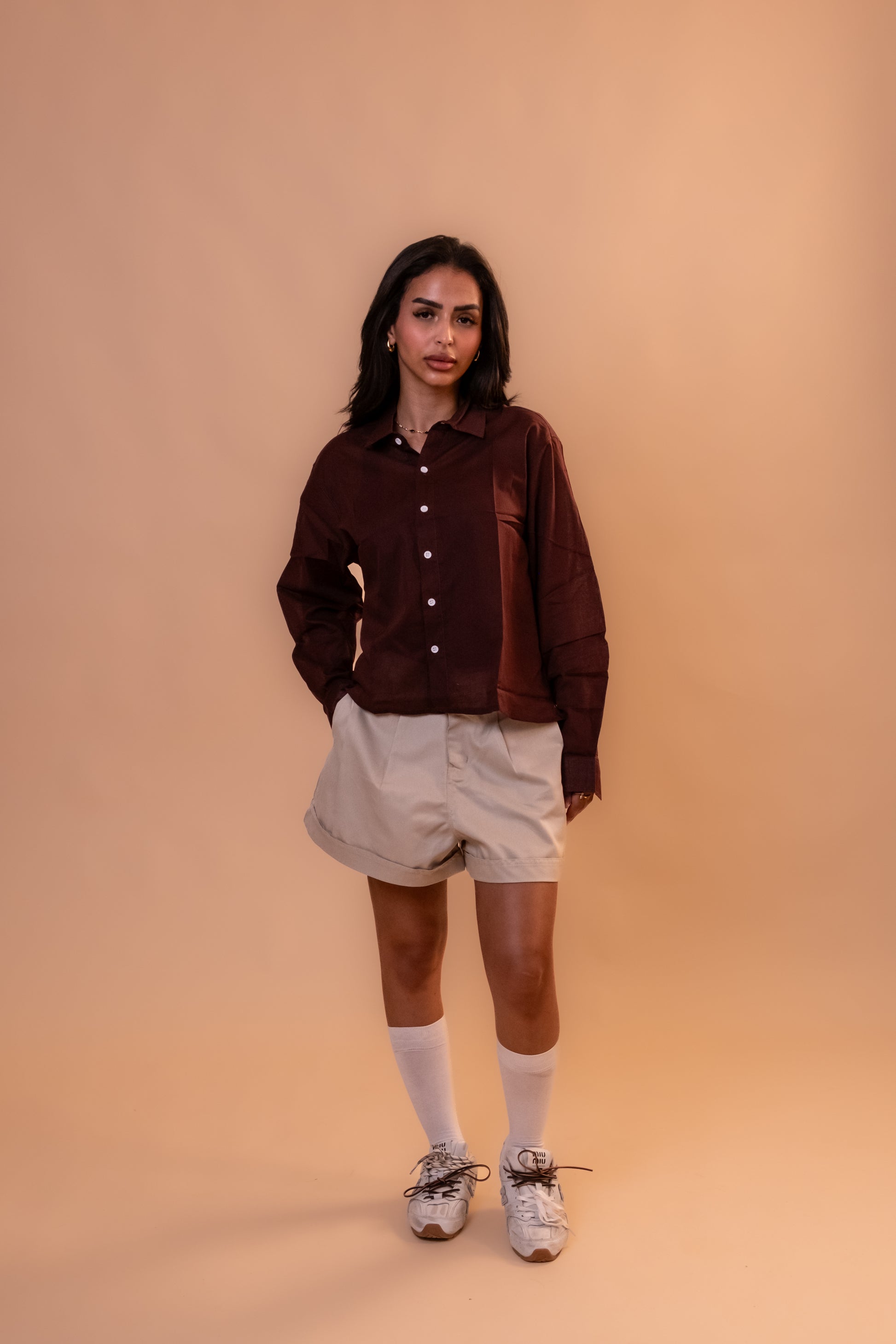 Boxer Pleated Shorts - Beige