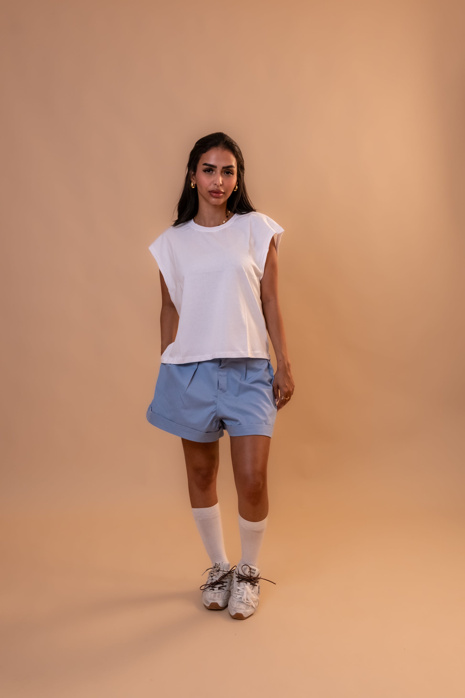 Boxer Pleated Shorts - Sky Blue