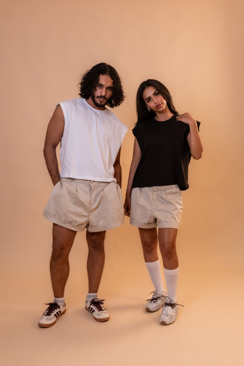 Boxer Pleated Shorts - Beige