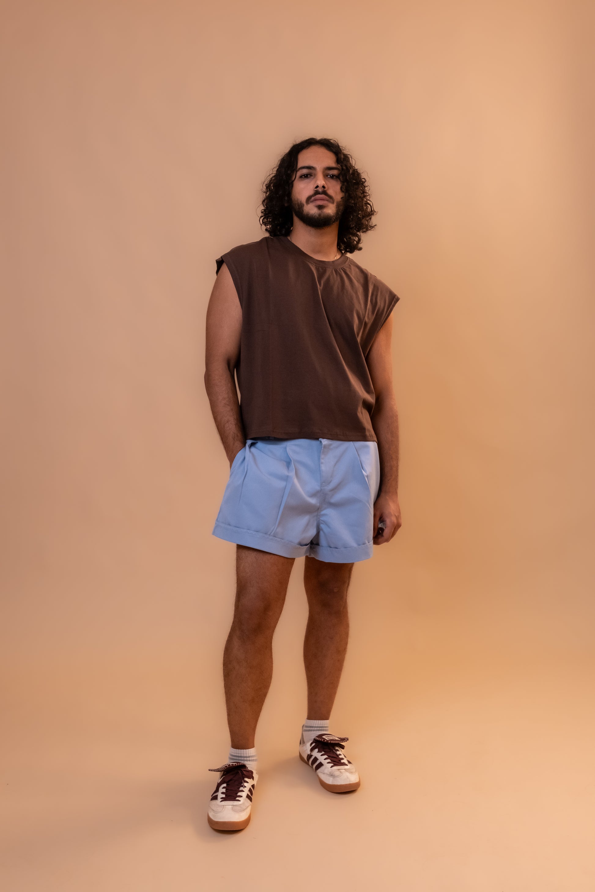 Boxer Pleated Shorts - Sky Blue