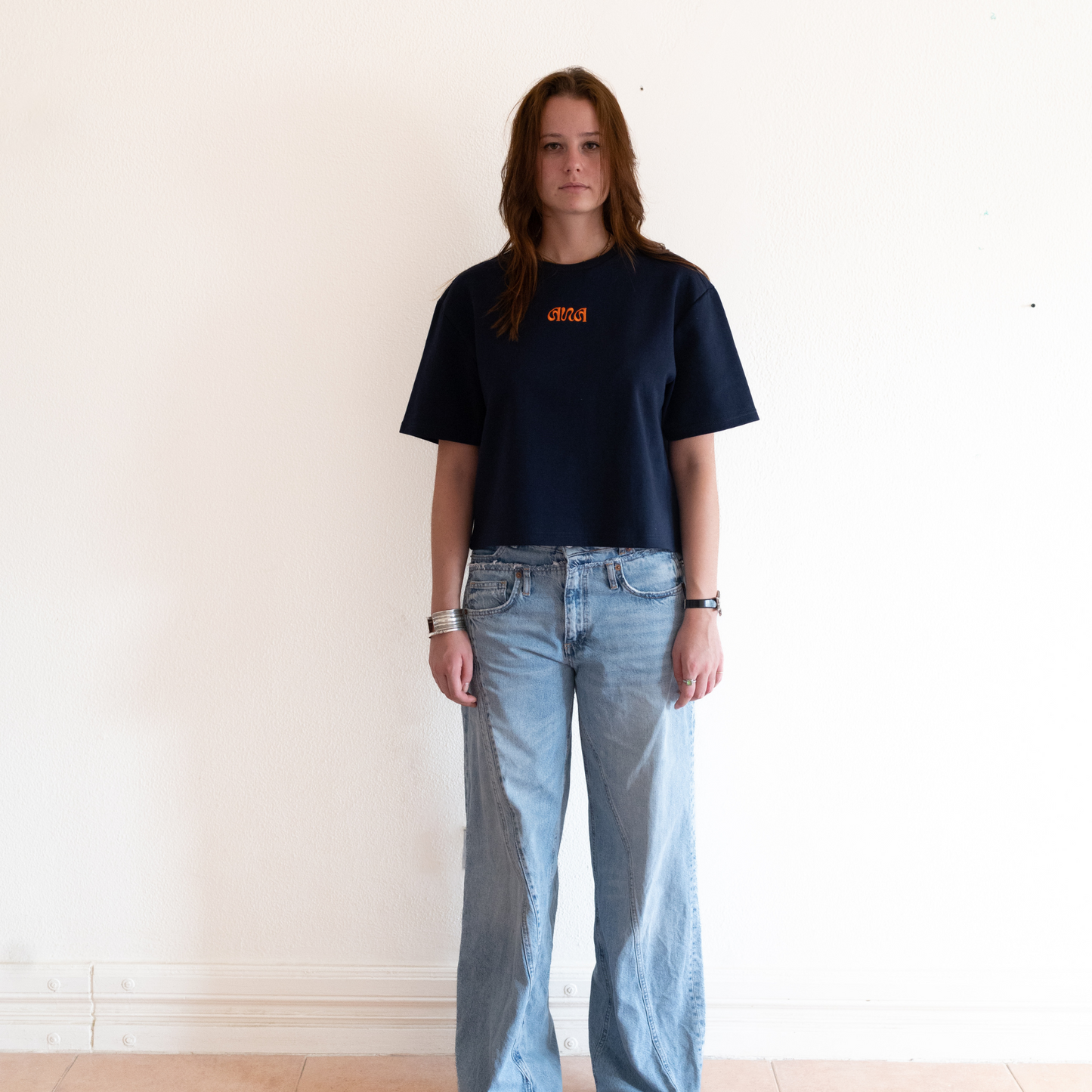 Boxy Cropped Tee - Navy