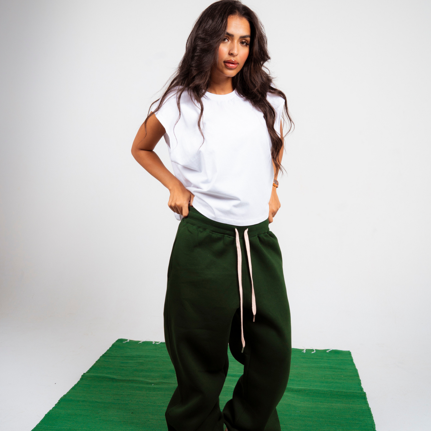 Unisex Olive Green Cotton Sweatpants - High Waist, Loose Fit