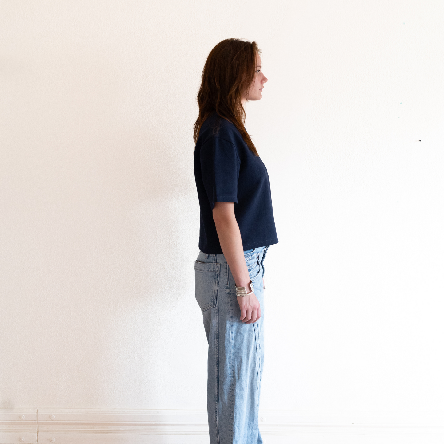 Boxy Cropped Tee - Navy