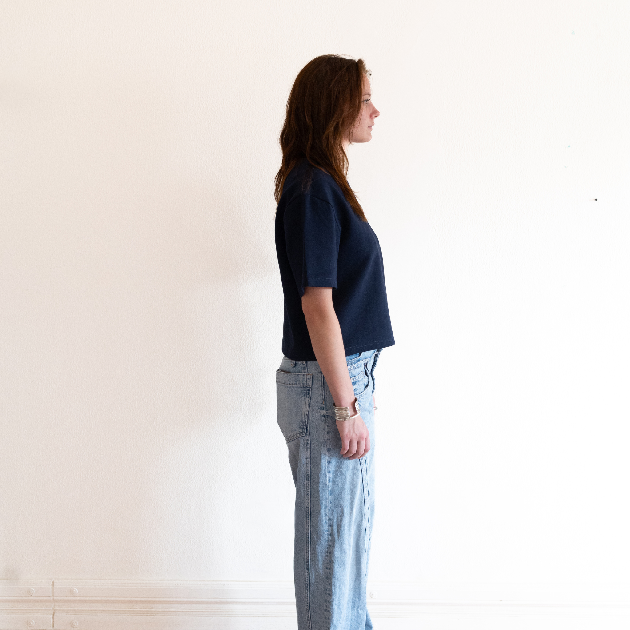 Boxy Cropped Tee - Navy