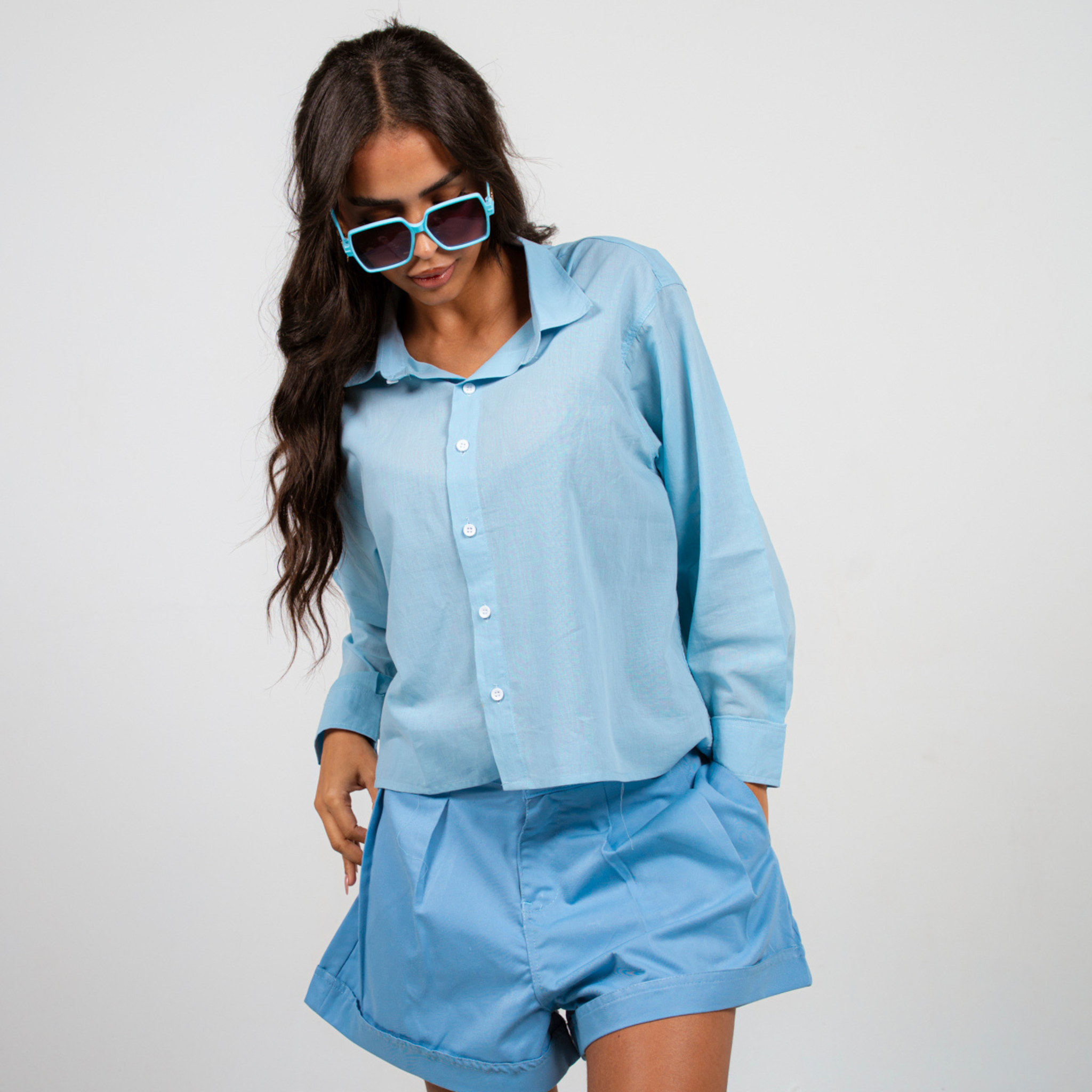 Boxer Pleated Shorts - Sky Blue
