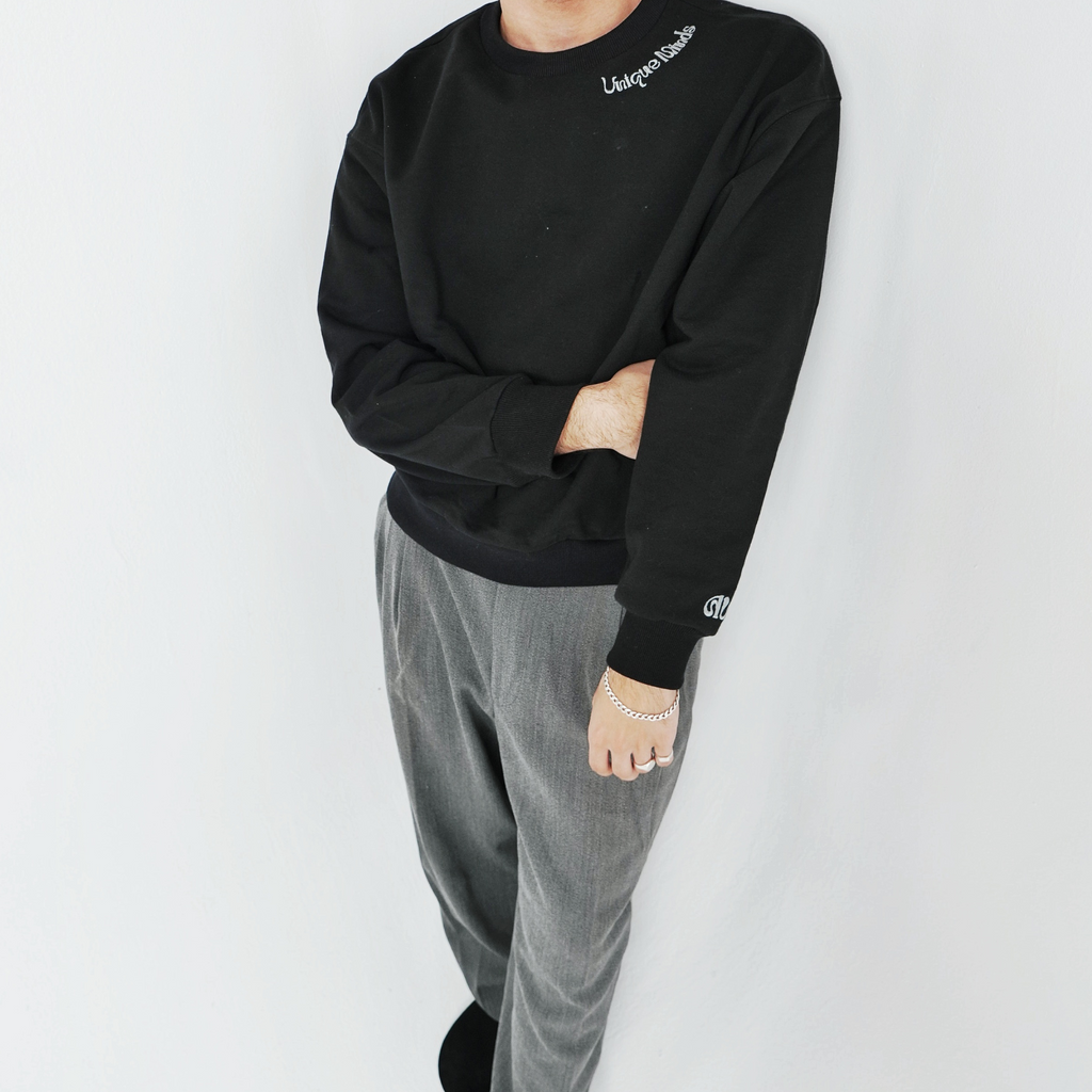 Unisex Boxy Fit Embroidered Crewneck Sweater - 100% Cotton