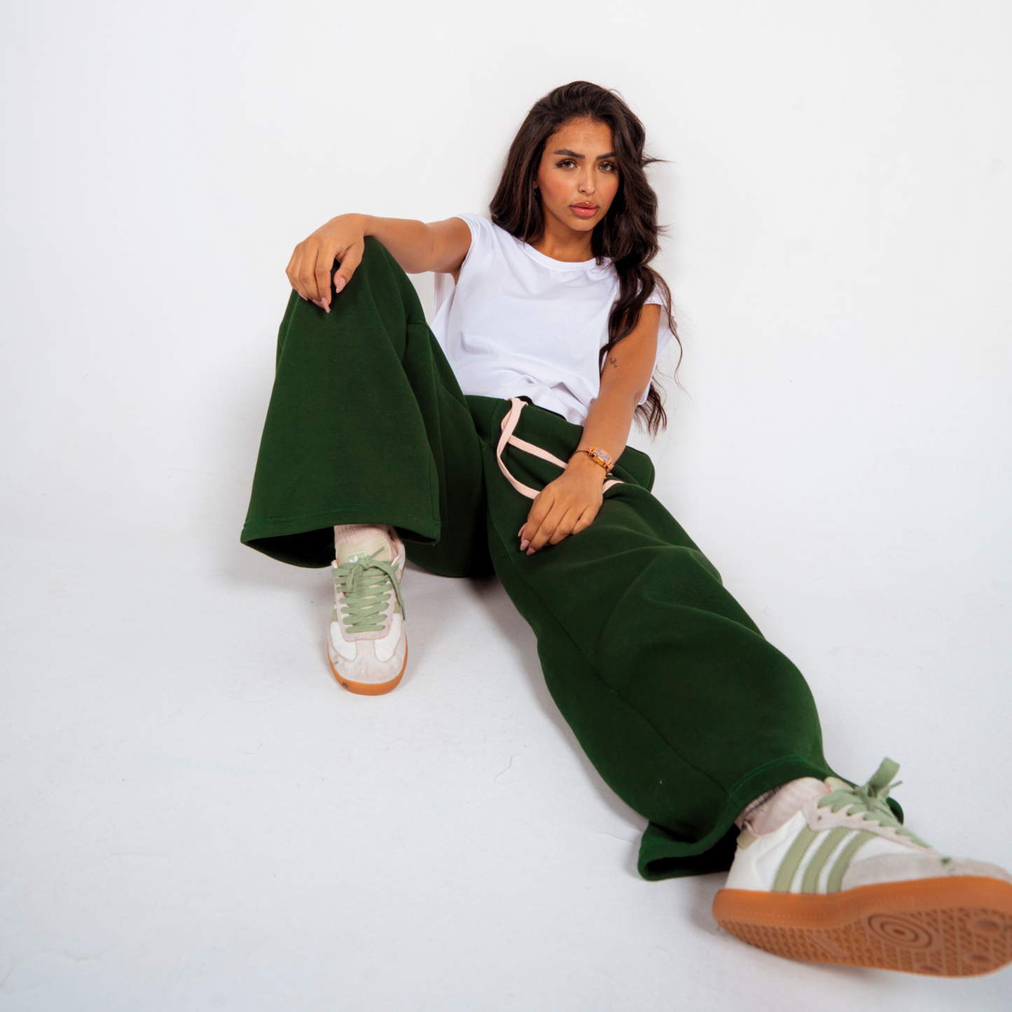 Unisex Olive Green Cotton Sweatpants - High Waist, Loose Fit