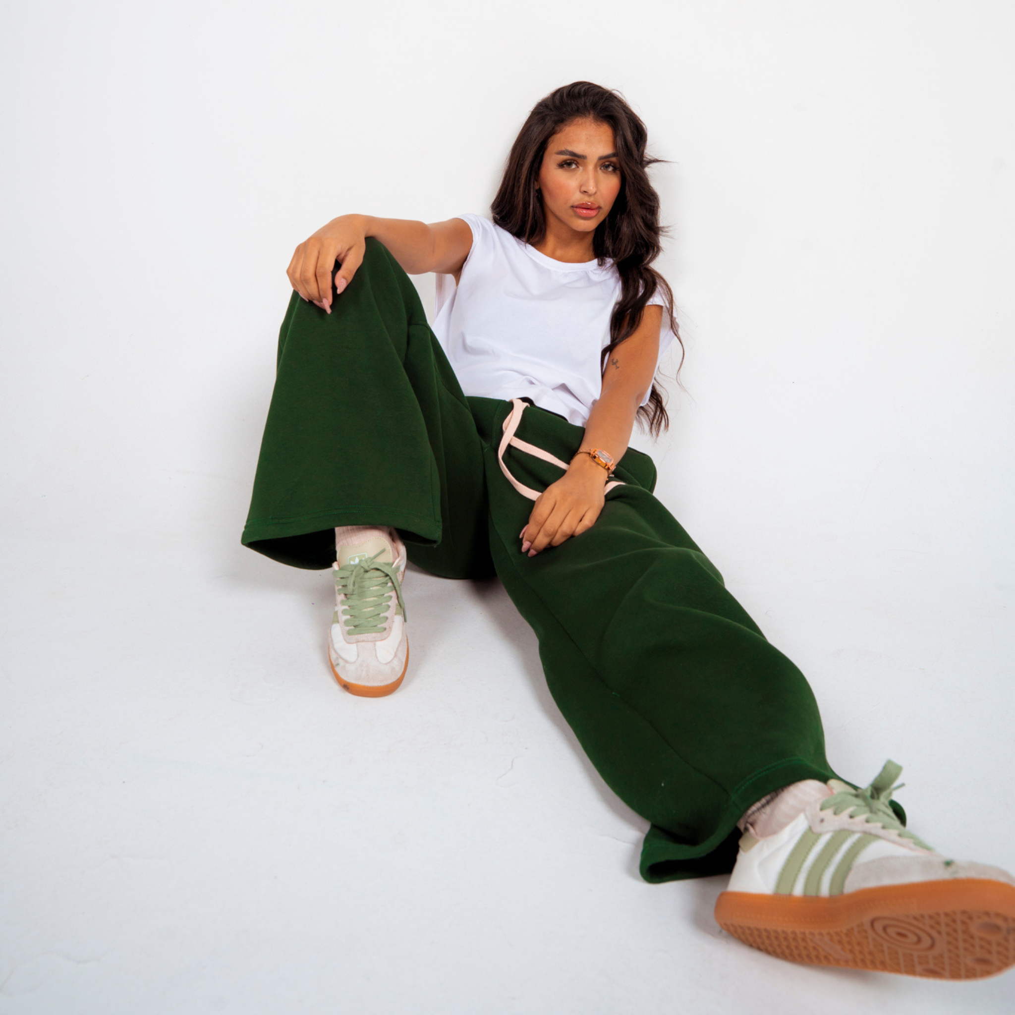 Unisex Olive Green Cotton Sweatpants - High Waist, Loose Fit