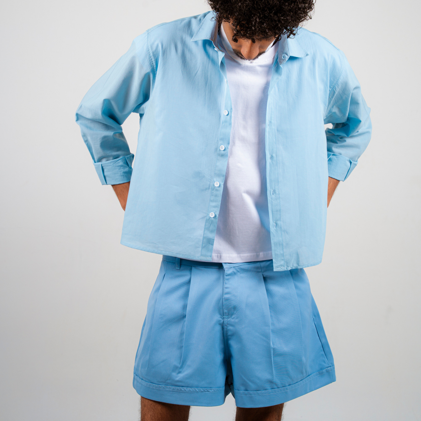 Boxer Pleated Shorts - Sky Blue