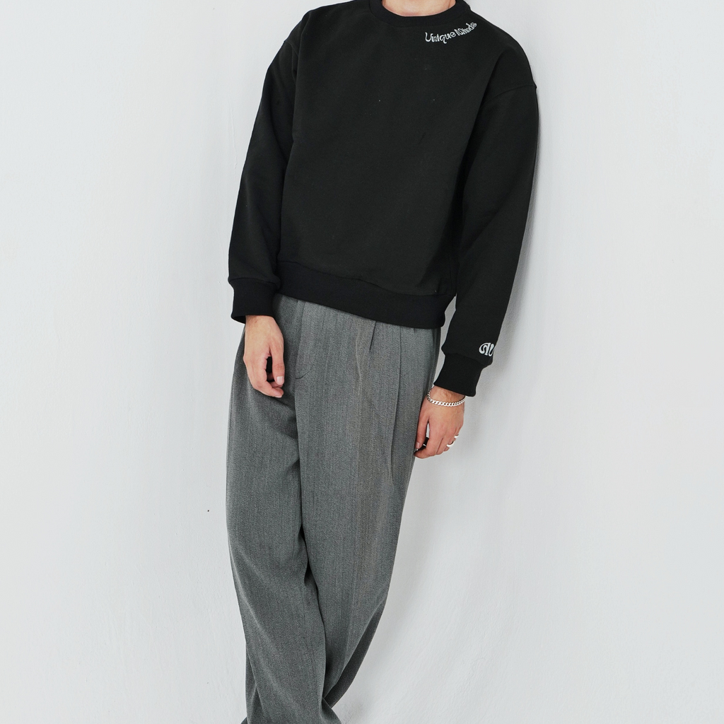Unisex Boxy Fit Embroidered Crewneck Sweater - 100% Cotton