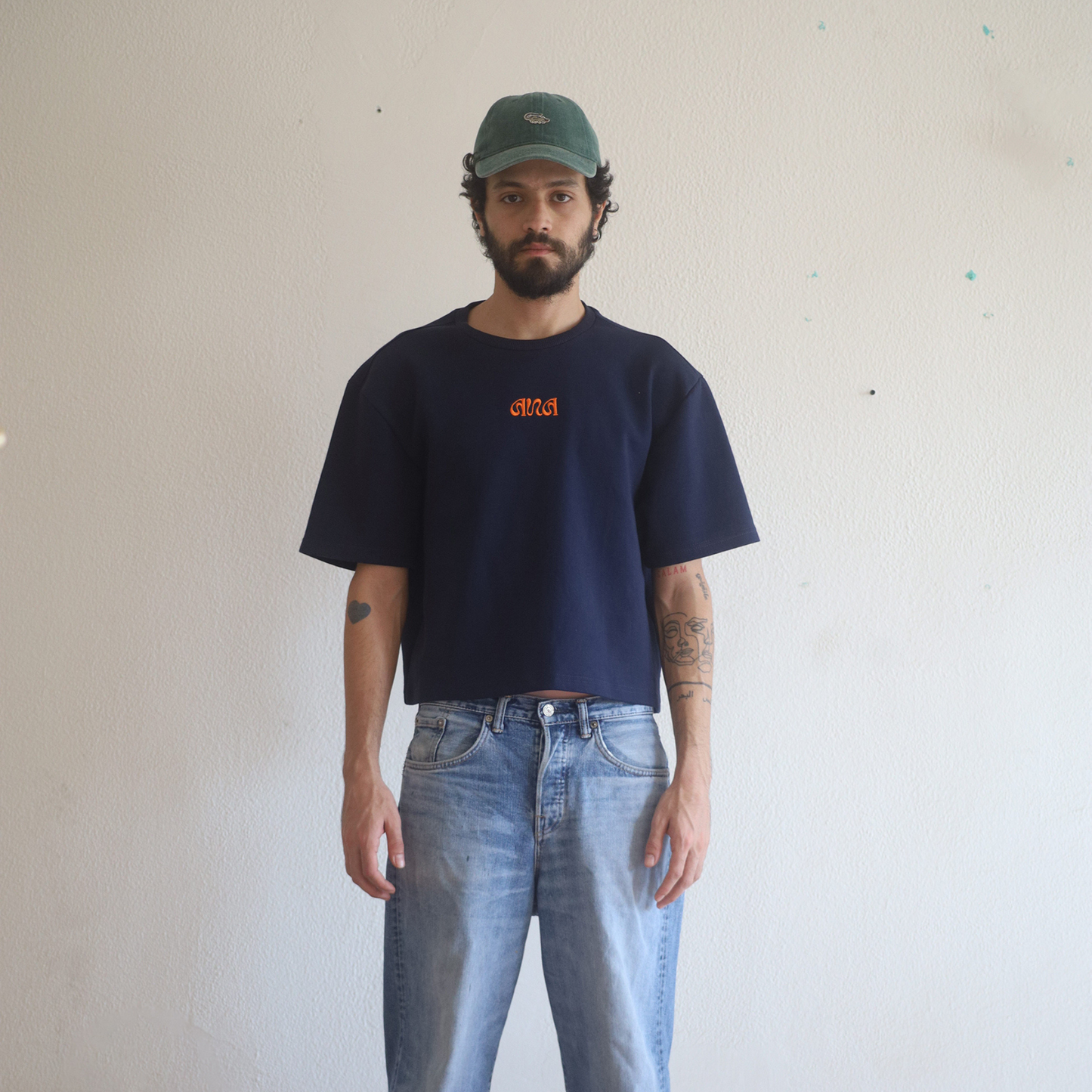 Boxy Cropped Tee - Navy