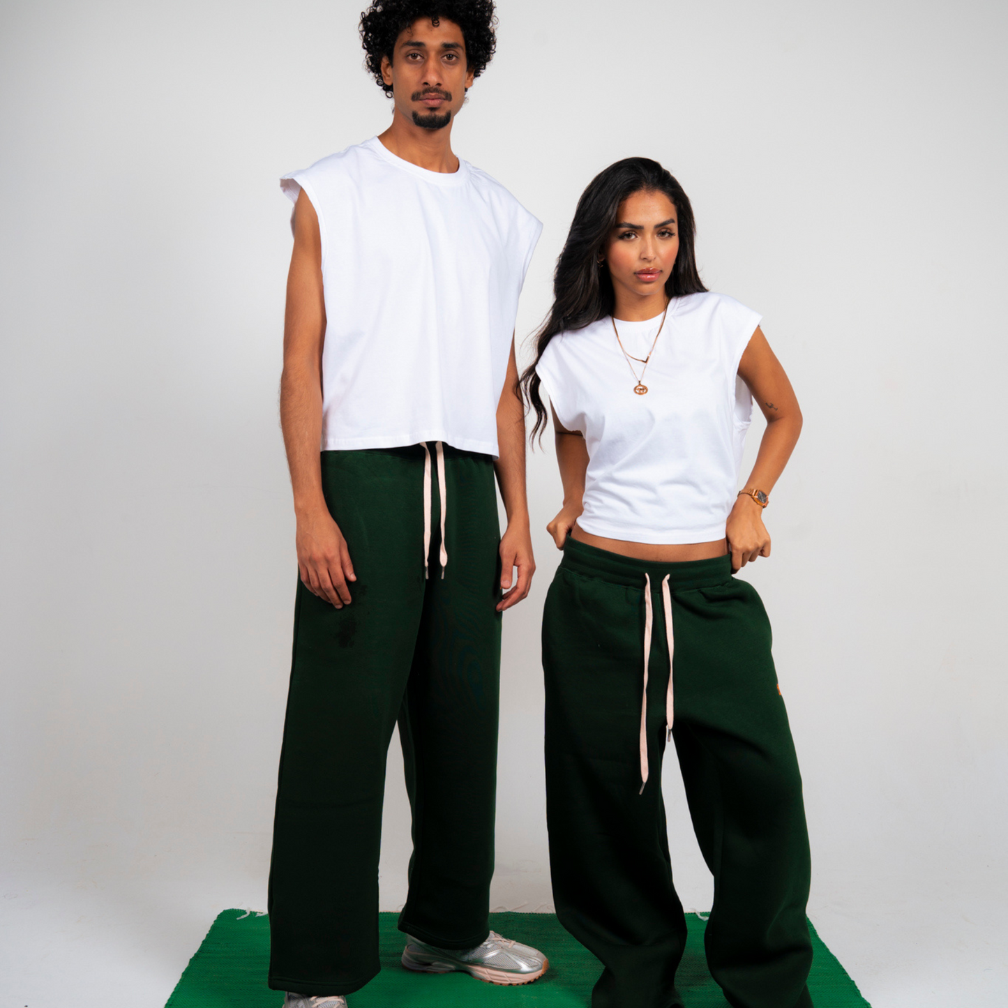 Unisex Olive Green Cotton Sweatpants - High Waist, Loose Fit