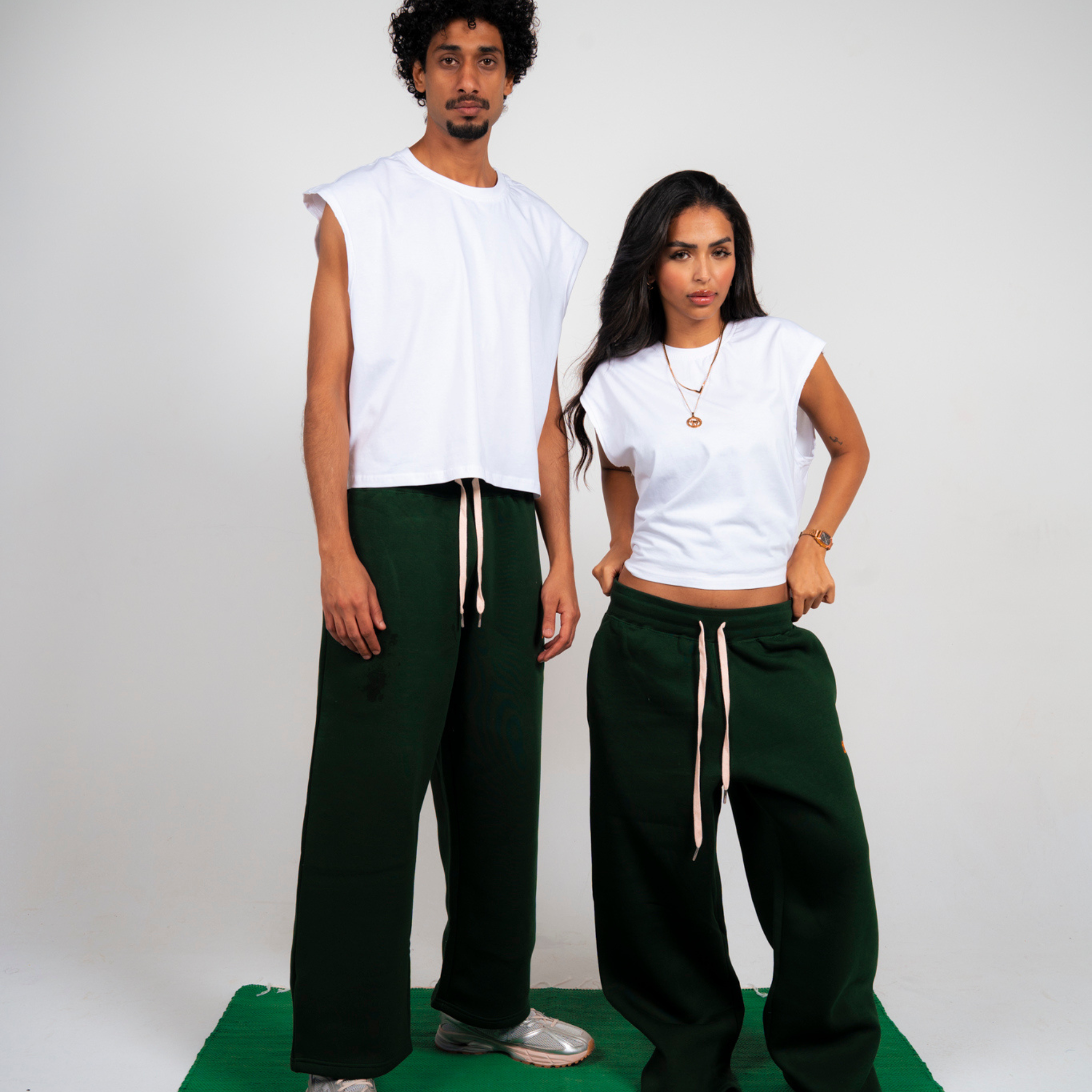 Unisex Olive Green Cotton Sweatpants - High Waist, Loose Fit