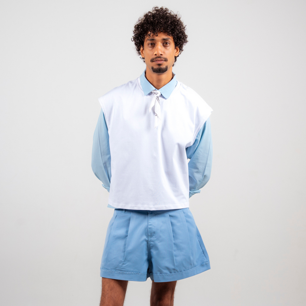 Boxer Pleated Shorts - Sky Blue