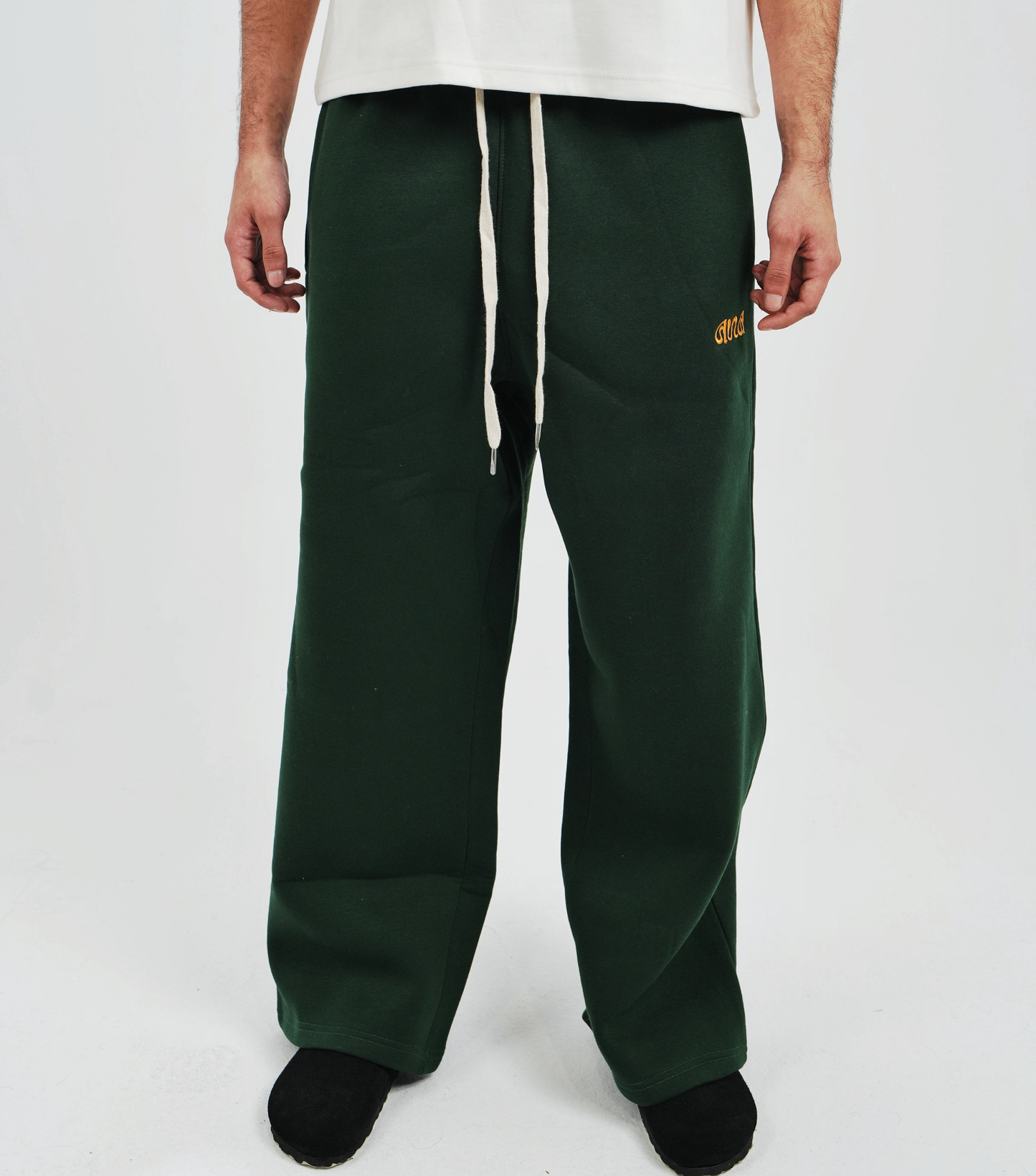 Unisex Olive Green Cotton Sweatpants - High Waist, Loose Fit