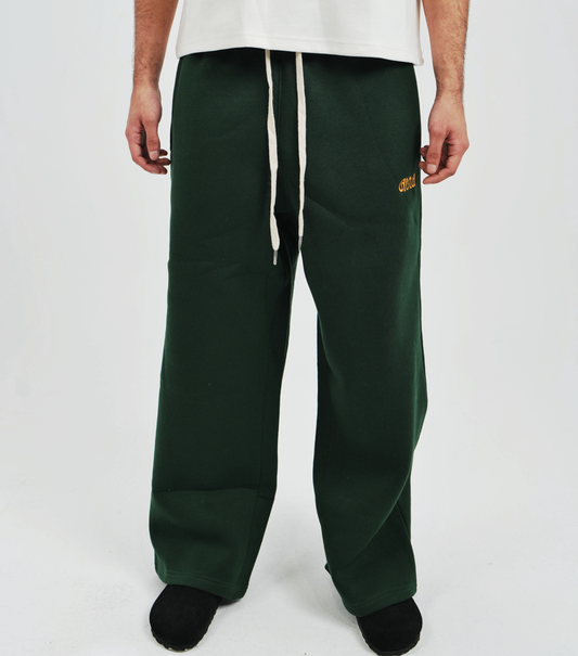 Unisex Olive Green Cotton Sweatpants - High Waist, Loose Fit